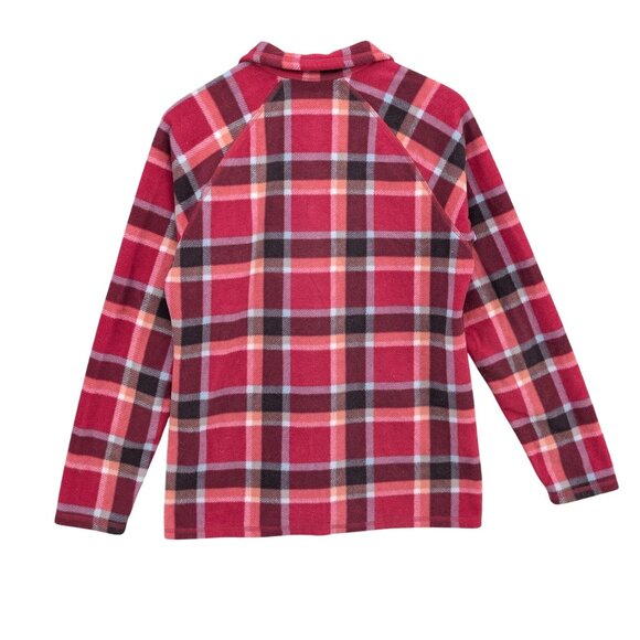 Eddie Bauer Plaid Fleece Sweater Womens Purple Pink 1/4 Zip Long Sleeve Size M - Picture 2 of 7